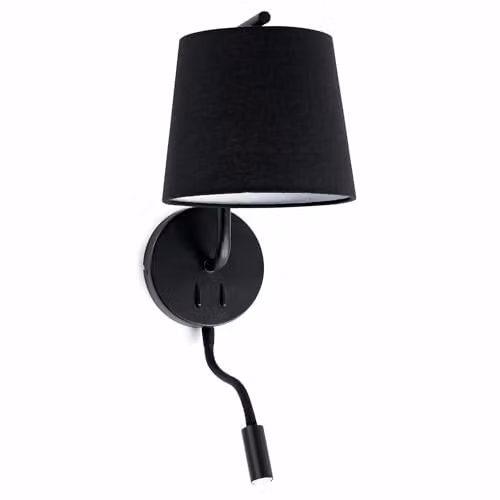 Faro Barcelona Berni 29330 LED Wall Light with Metal Body and Black Fabric Shade