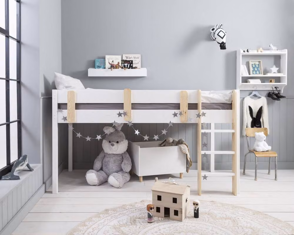 Nöa and Nani Una Midsleeper Cabin Bed in White, Solid Pine Wood, Single Size 90 x 190 cm – 2