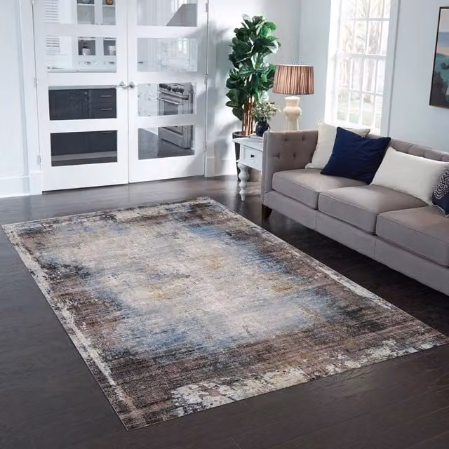 Woohoo Furniture Tokyo Abstract Chenille Flatweave Rug, Anthracite, Blue and Multicolour, W: 160 cm, L: 230 cm