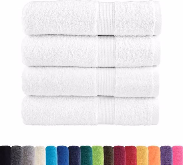 Berkfield Home SOLUND Premium Cotton Terry Shower Towels, White, 4 Pack, W: 70 cm, L: 140 cm, 600gsm – 1