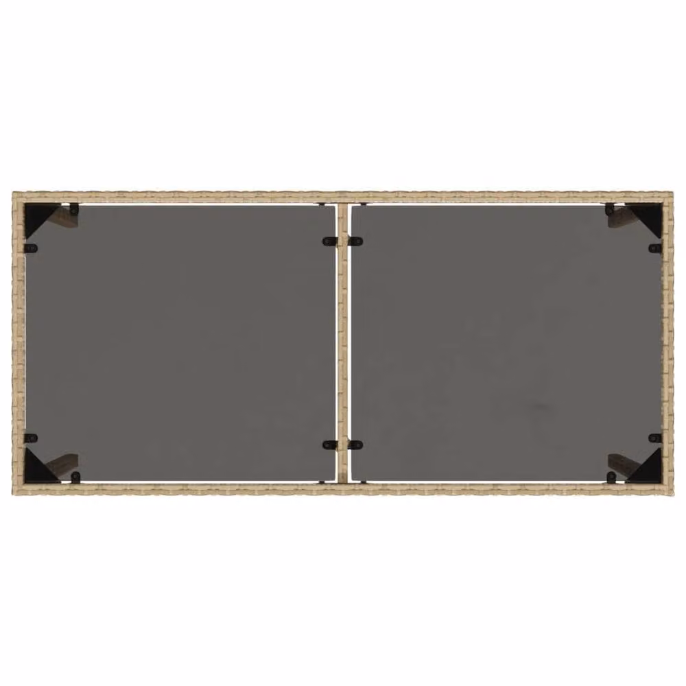 Berkfield Home Beige Poly Rattan Garden Table with Glass Top, W: 115 cm, D: 54 cm, H: 74 cm – 3