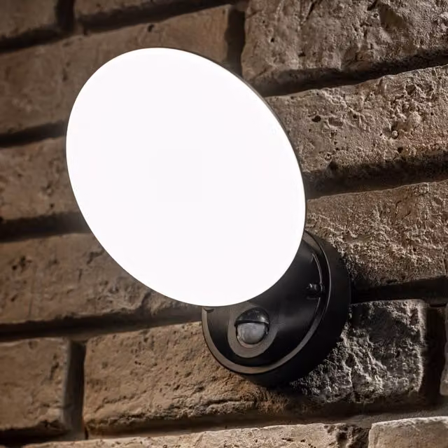 CGC Ezra Slim Round Black LED Outdoor Wall Light with PIR Motion Sensor