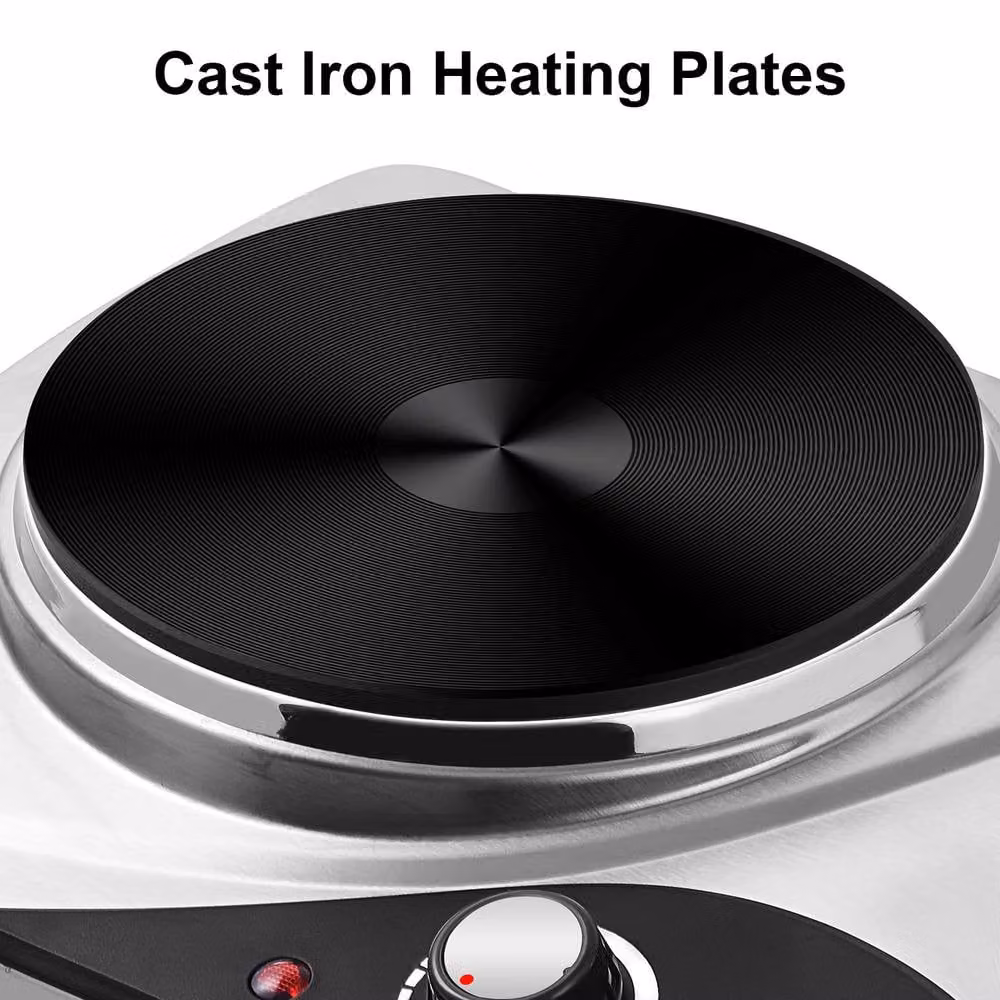 Cusimax Powerful Electric Double Hot Plate with Temperature Controls in Silver Stainless Steel – 6