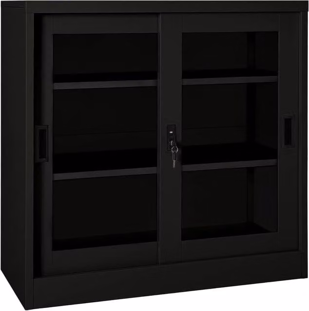 Berkfield Home Black Sliding Door Cabinet with Glass Doors and Adjustable Shelves, W/D/H: 90 x 40 x 90 cm
