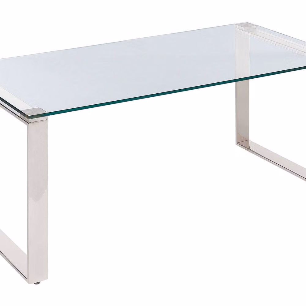 Wyld and Coco Rectangular Coffee Table with Transparent Tempered Glass Top and Polished Silver Stainless Steel Frame – 2