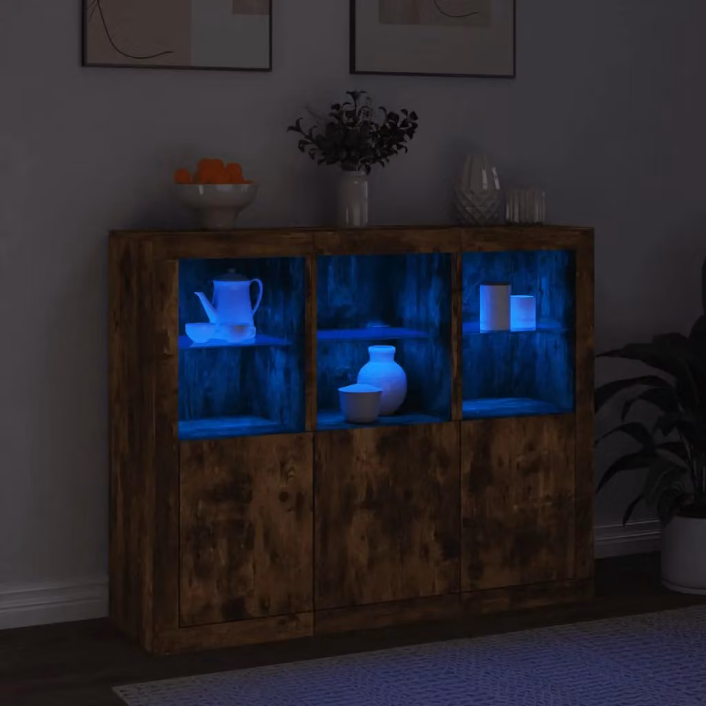 Berkfield Home Set of 3 Modern Smoked Oak Sideboards with Integrated LED Lighting in Brown – 2