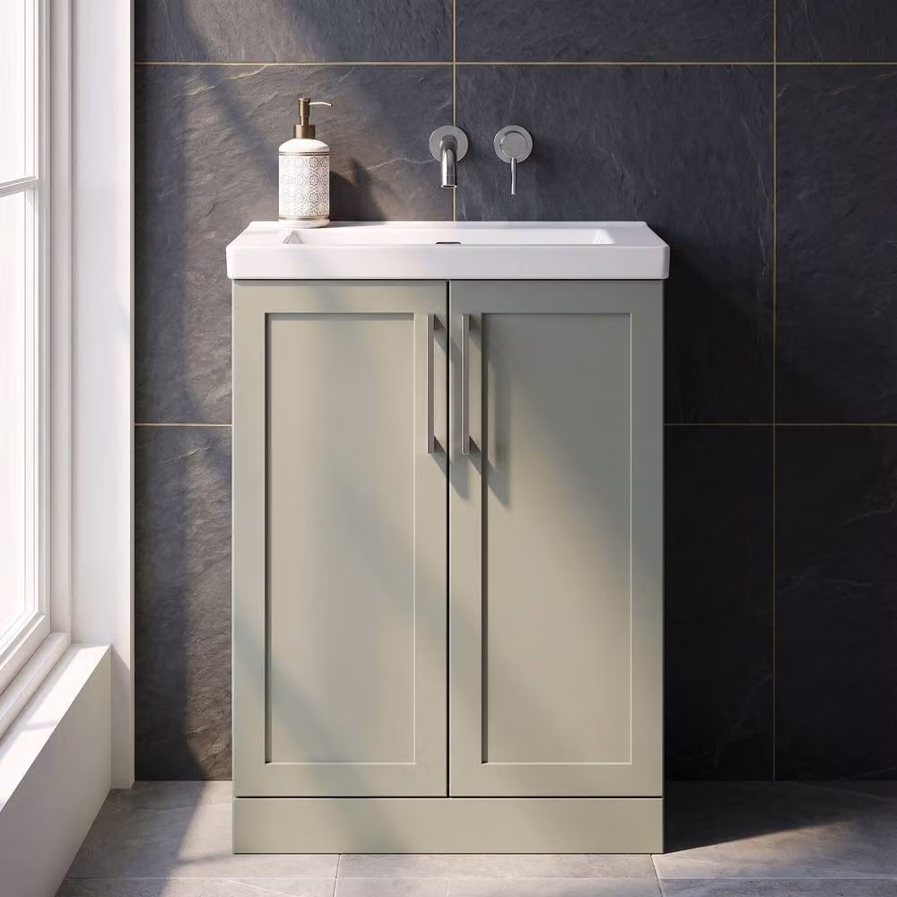 Balterley Stonnall 2 Door Freestanding Vanity Unit and 0TH Fireclay Basin in Reed Green, Width: 60 cm – 2