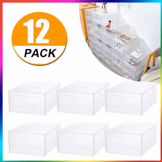PAWNORA 12 Pack Transparent Hard Plastic Shoe Storage Boxes in Clear – 1