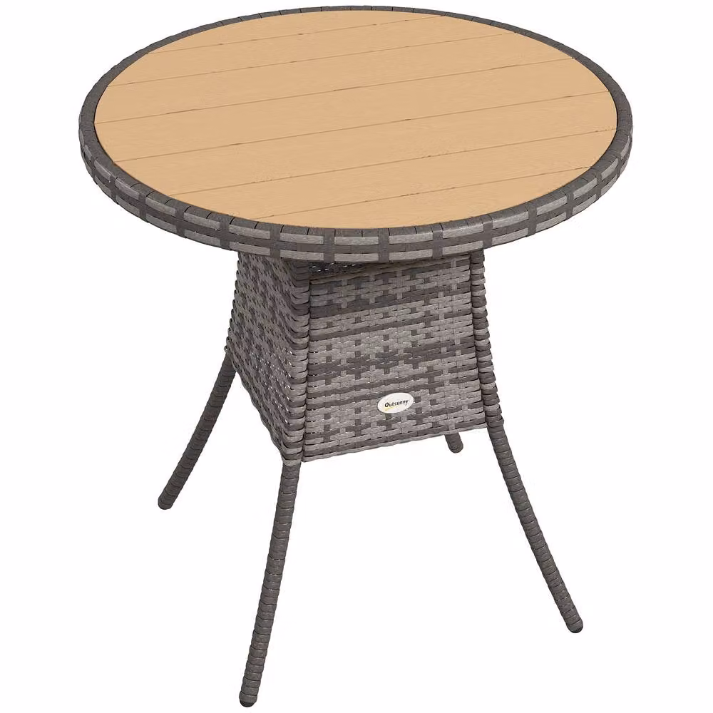 OUTSUNNY Outdoor PE Rattan Dining Table with Wood-Plastic Composite Top in Sand, W/D/H: 70 x 70 x 73 cm – 2