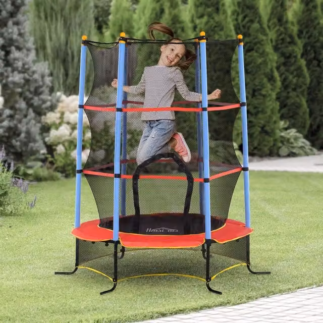 HOMCOM 6ft Kids Mini Trampoline with Safety Net and Steel Frame in Blue