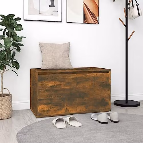 vidaXL Modern Hall Bench and Shoe Rack in Smoked Oak, W: 80 cm, D: 40 cm, H: 45 cm – 2