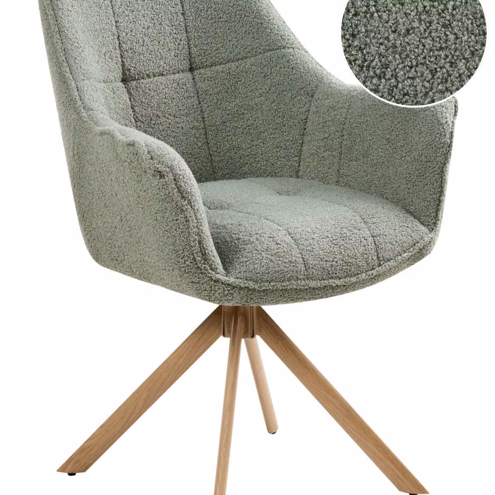 Wyld and Coco Nordic Nest Swivel Dining Chair in Light Green Bouclé Upholstery – 2