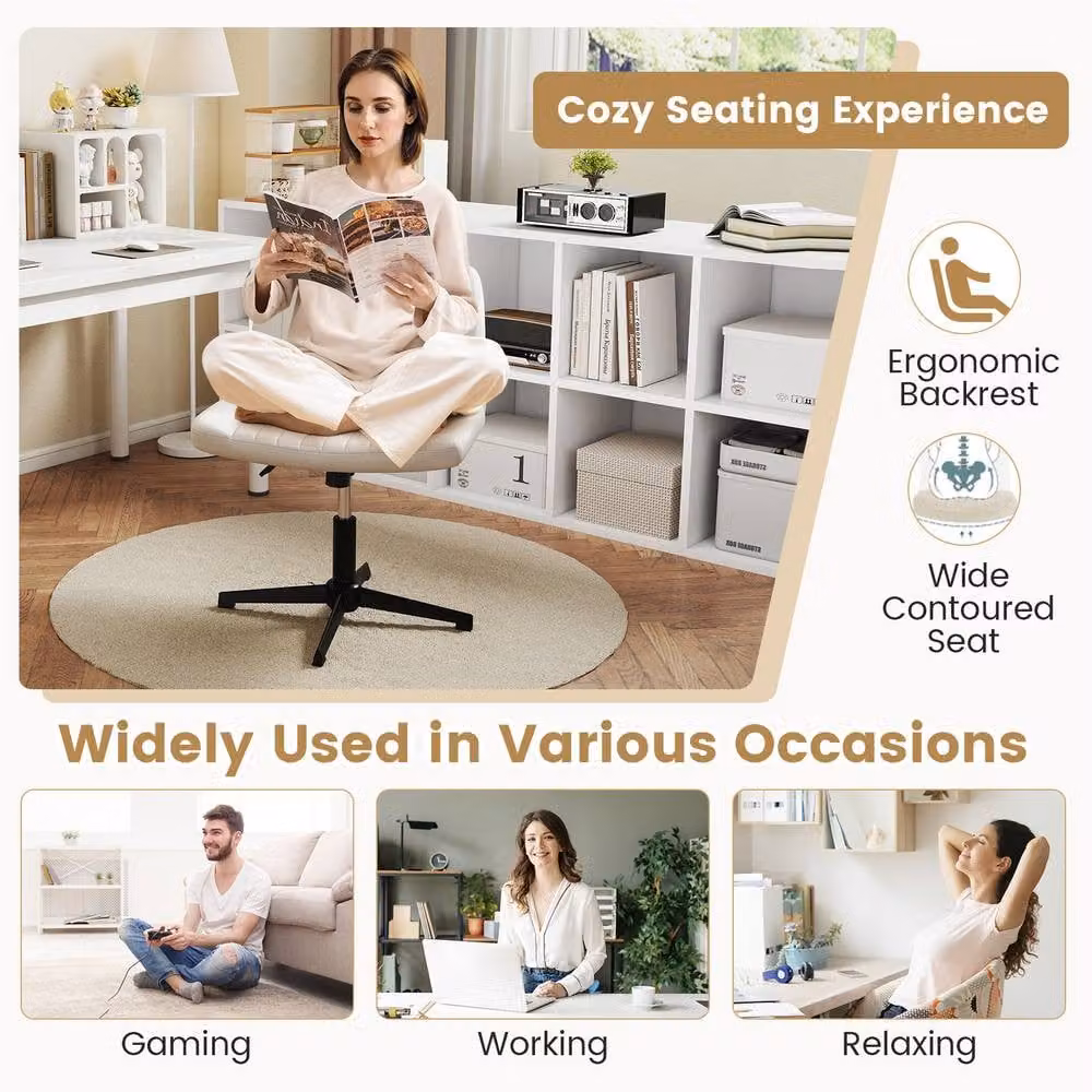 Costway Height Adjustable Swivel Task Chair with 120 Degree Rocking in Beige – 3