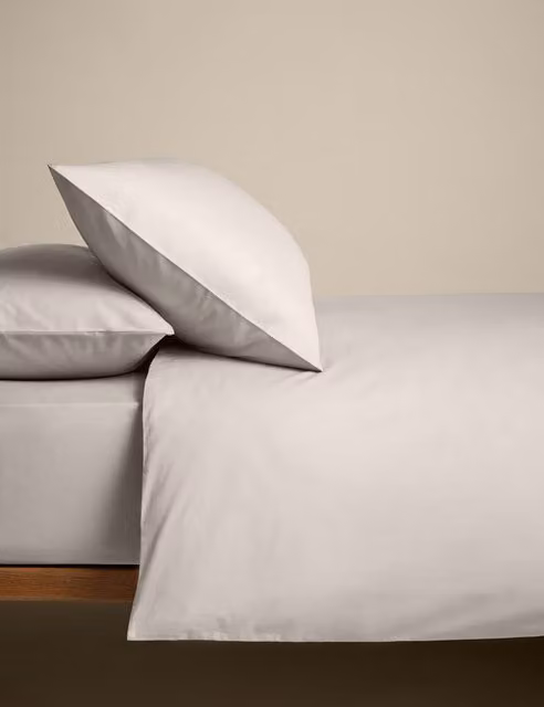 M&S Cotton Rich Percale Duvet Cover Set, Ivory/Beige, W: 180 cm, L: 200 cm