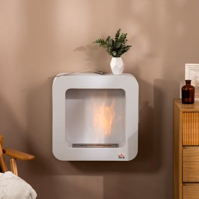 HOMCOM Wall Mounted Ethanol Fireplace in White with 1L Tank