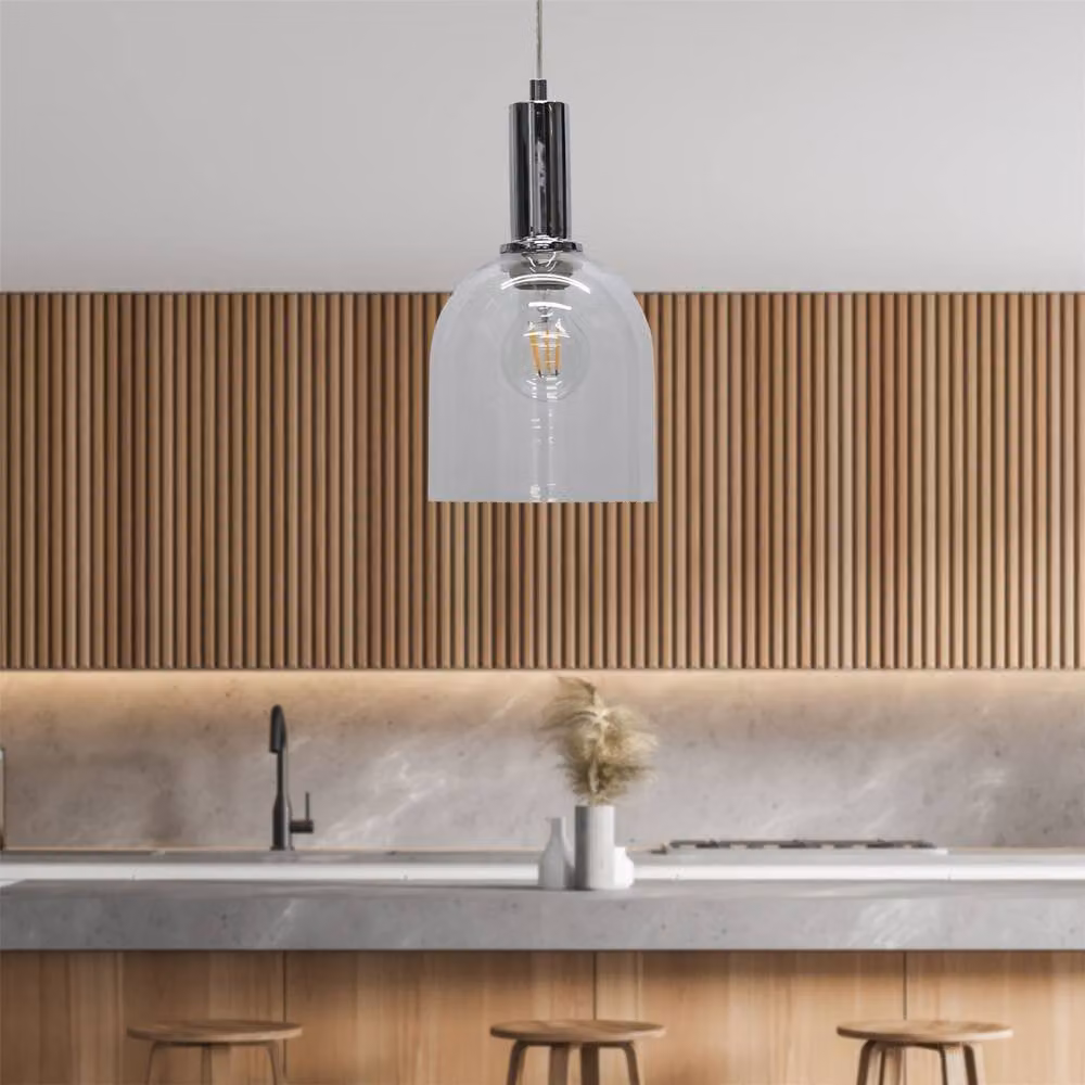 First Choice Lighting Belten Art Deco Chrome Pendant Fitting with Transparent Glass Cloche – 2