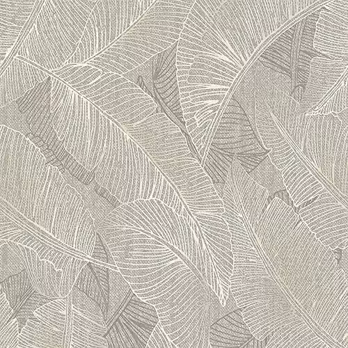 Belgravia Decor Anaya Leaf Wallpaper in Grey with Botanical Pattern and Textured Finish