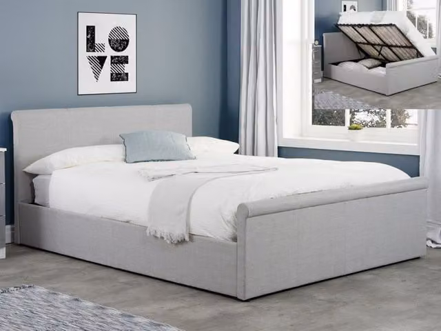 Birlea Stratus Grey Fabric Ottoman Bed Frame with Lift Up Base, W/D/H: 120 x 200 cm – 1