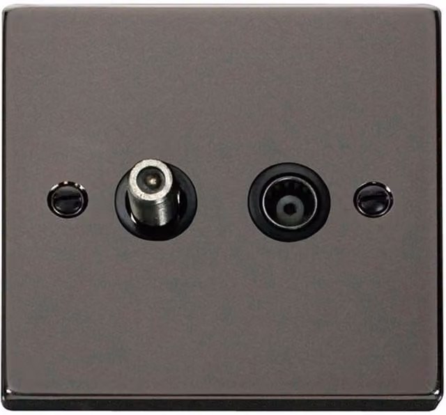SE Home Black Nickel 1 Gang Flush Plate Satellite and Coaxial Socket