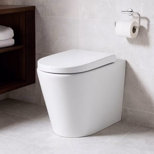 Bathroom Kingdom Ferrara Rimless Back To Wall Toilet with Soft Close Seat in White