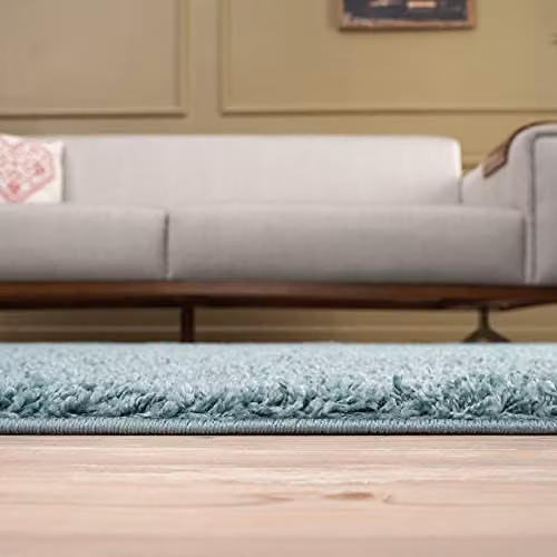 THE RUGS Round Shaggy High Pile Rug, Duck Egg Blue, Diameter: 120 cm – 5