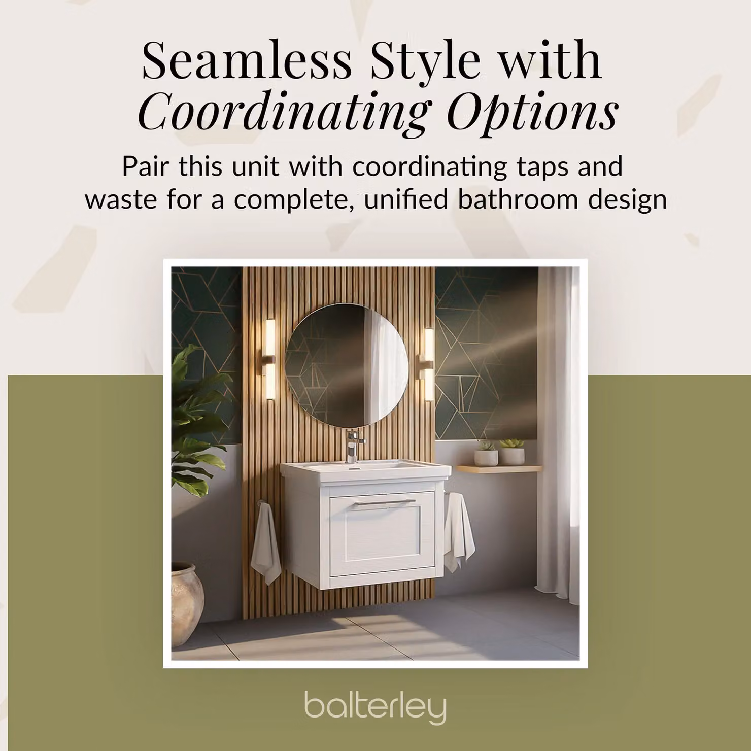 Balterley Wall Hung 1 Drawer Vanity Unit and Fireclay Basin, White, W: 60 cm – 3