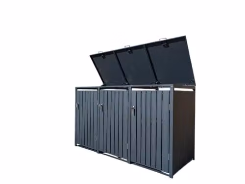 Garden Furniture Centre Triple Wheelie Bin Storage Unit in Anthracite Grey Galvanised Steel, H 116 cm x W 199 cm x D 80 cm – 2