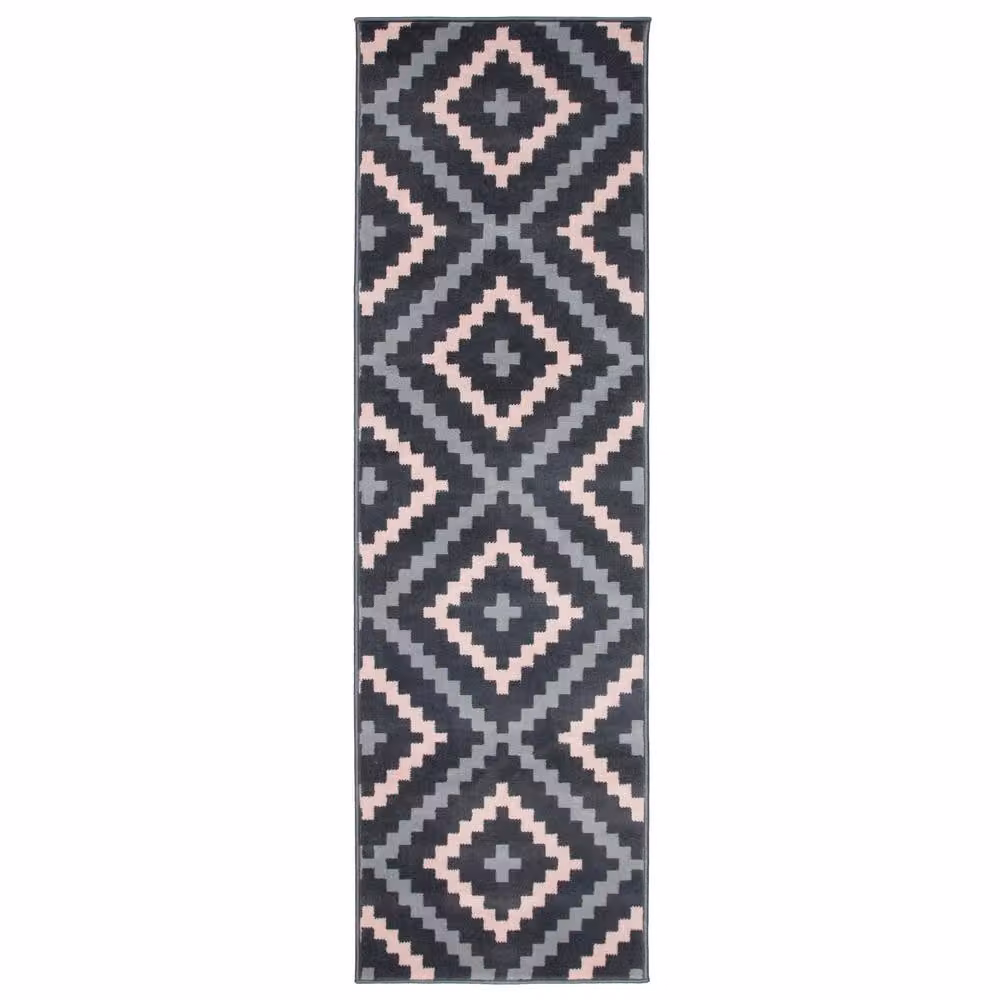 Bravich LTD Modern Geometric Tile Hallway Runner Rug, Pink, W: 60 cm, L: 540 cm – 3
