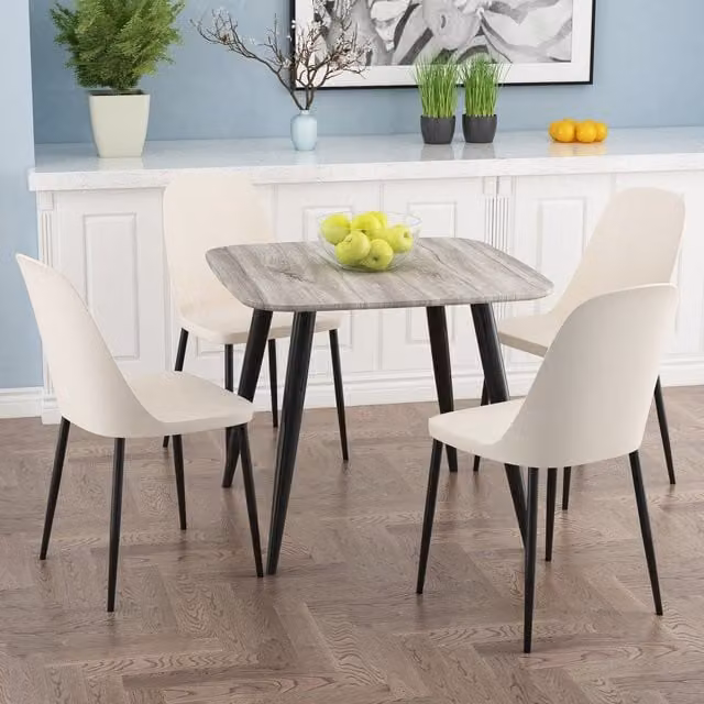 Core Products Ltd Aspen Square Grey Oak Effect Dining Table and 4 Duo Plastic Chairs Set in Grey and Black