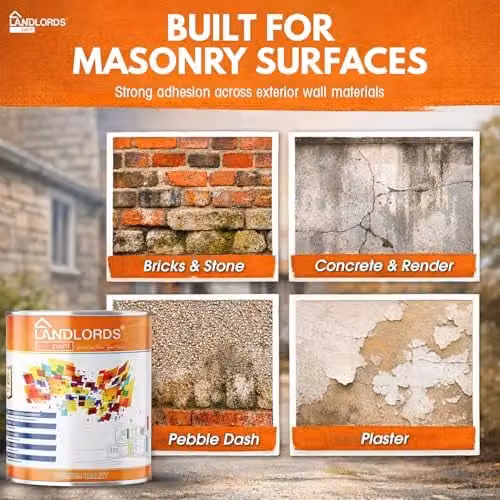 Landlords Paint Weatherproof White Masonry Paint, 1L – 2