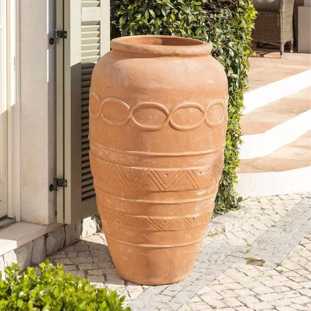 Primrose Terracotta Tall Athenian Jar Vase Planter, Beige and Brown Ceramic