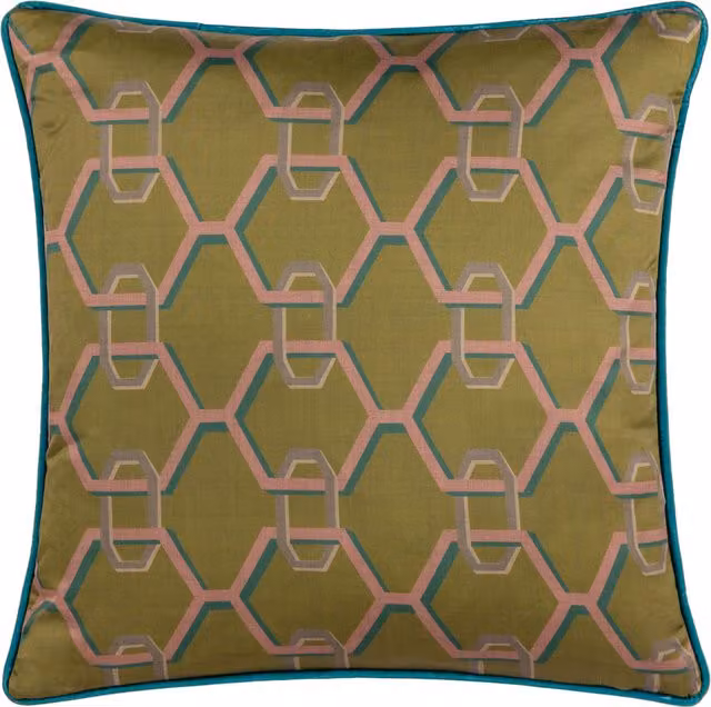 Make It A Home Carnaby Chain Geometric Satin Square Cushion in Olive Green