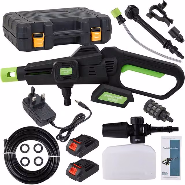 Living and Home 21V Cordless Handheld Pressure Washer Cleaner with 2 Batteries in Black