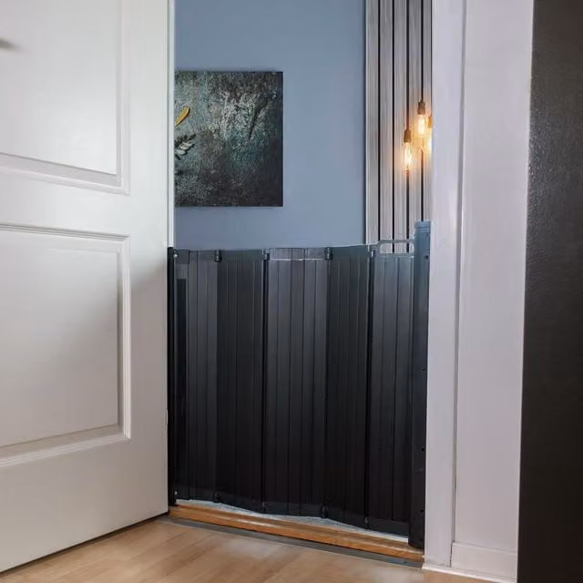 Safetots Automatic Retractable Folding Baby Gate in Black, Width: 55 - 89 cm