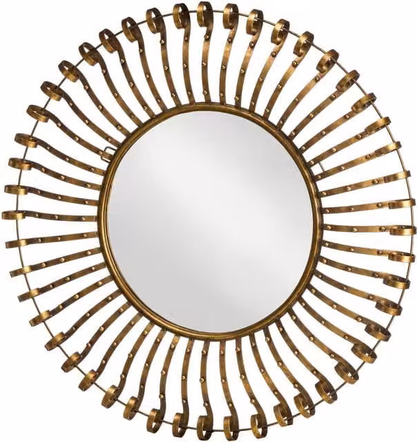 Orsina Mataram Round Natural Rattan and Metal Wall Mirror in Gold
