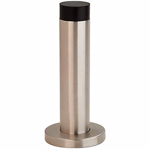 Loops Wall Mounted Cylinder Doorstop on Rose with Rubber Tip, Brushed Stainless Steel, Silver, H 102 mm x W 22 mm