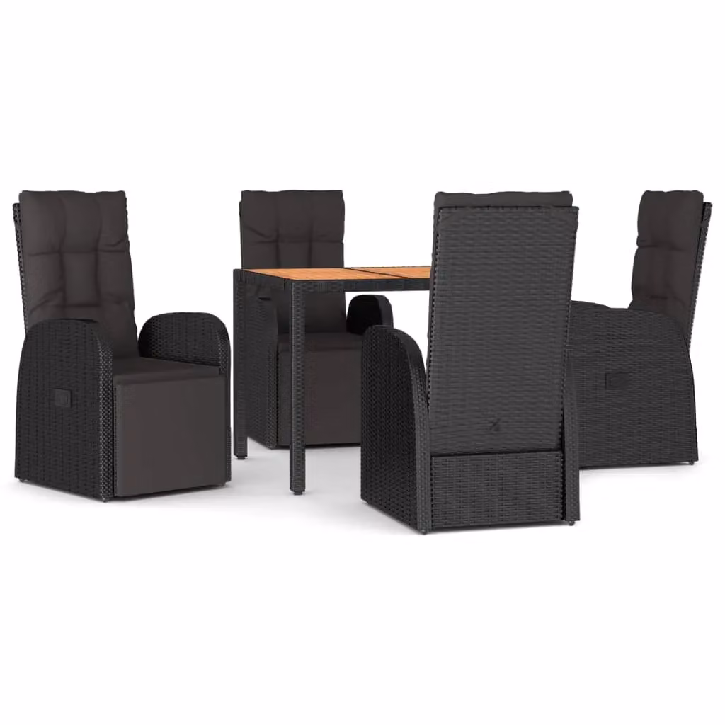 Berkfield Home 5 Piece Black Poly Rattan and Solid Acacia Wood Garden Dining Set – 2