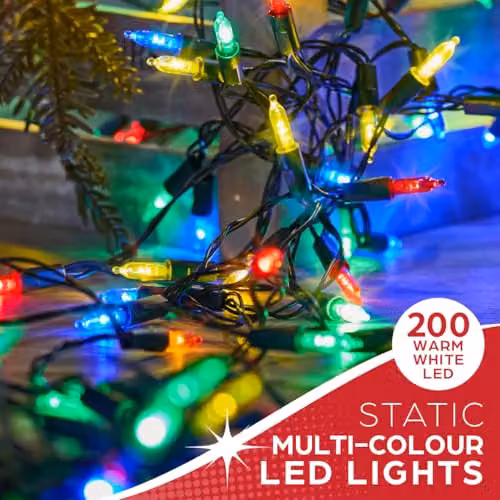 The Christmas Workshop 200 LED Multicoloured Static Fairy Lights, 22.9m Length, for Indoor and Outdoor Use – 5