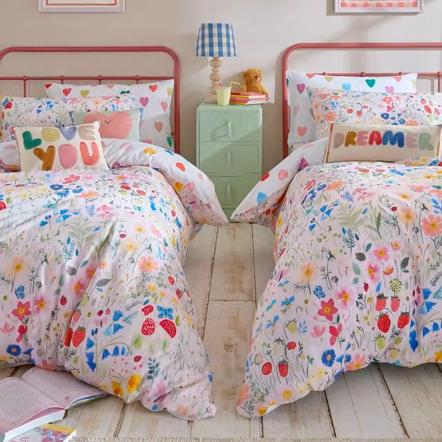 Bluebellgray Secret Garden Reversible Floral Cotton Duvet Cover and Pillowcase Set, Multicolour