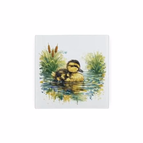 Purely Home Mallard Duckling Glass Square Hot Pot Stand, Non-Slip Kitchen Trivet, W/D: 20 x 20 cm, Multicolour and White – 2