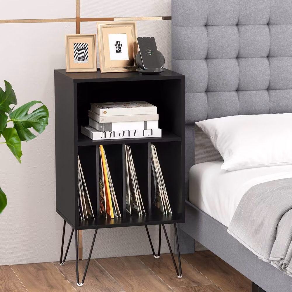 Gymax 3-Tier Black Metal Turntable Stand and Vinyl Record Storage Table – 7