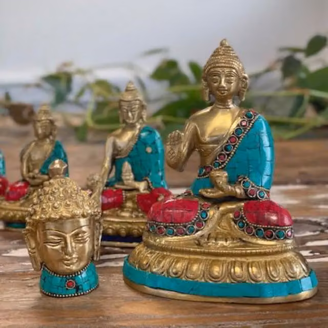 KDMK Gold Brass Buddha Tabletop Figure, Height: 11.5 cm