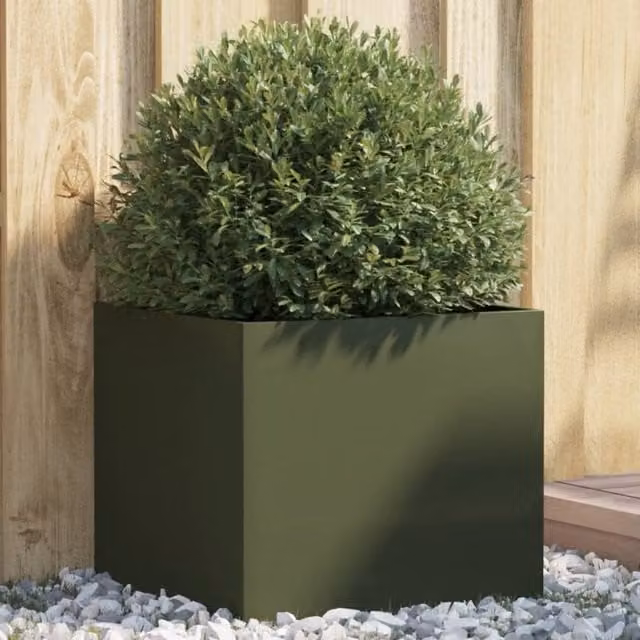 Berkfield Home Steel Planter Tub in Green, W: 42 cm, D: 40 cm, H: 39 cm – 1