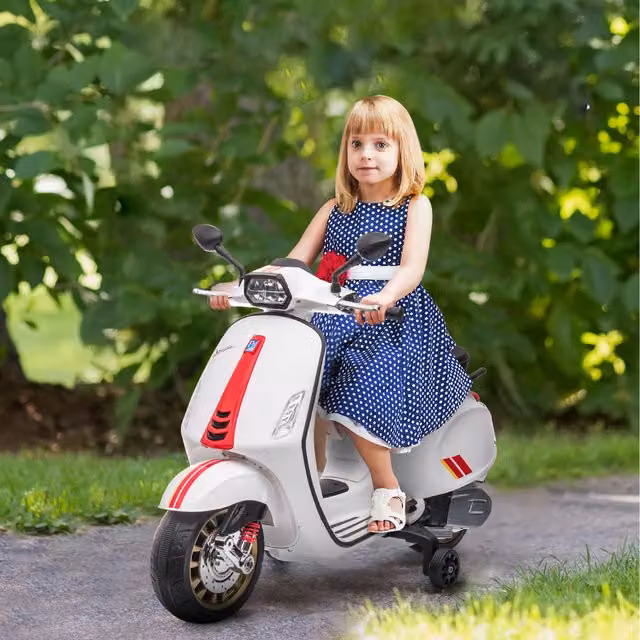 AIYAPLAY Vespa Licensed 12V Kids Electric Ride-On Bike with Training Wheels, Green and White