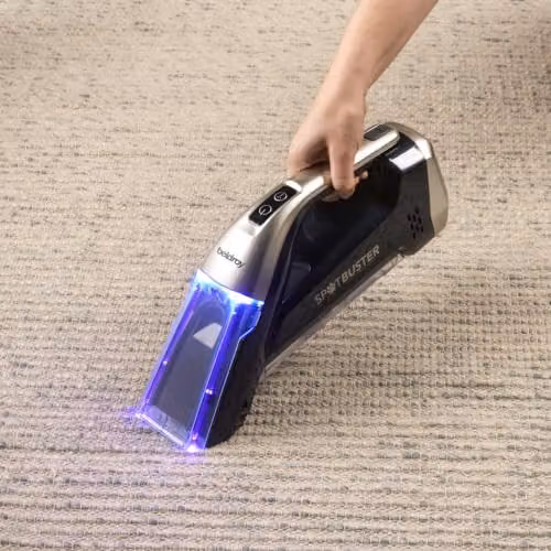 Beldray BEL01624 Cordless Spot Buster Blue Handheld Carpet Cleaner with 110ml Detergent Tank and Built-in Spray Function – 8