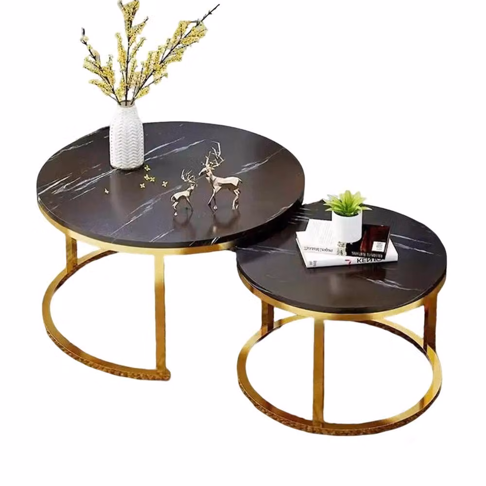 KORVIXA Black Round Nesting Coffee Tables Set of 2 with Sled Base – 4