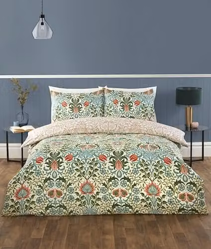 Rapport Home Heritage Floral Microfibre Single Reversible Bedding Set, Multicolour, W/D/H: 90 x 200 cm