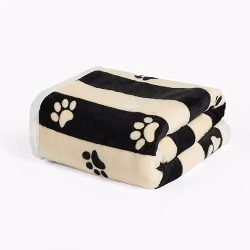 OHS Stripe Paw Print Sherpa Fleece Dog Blanket, Monochrome, W/D: 100 x 120 cm – 1