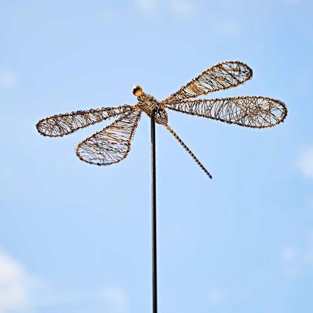 Paper High Tramea Metal Dragonfly Garden Stake Decoration in Bronze and Gold