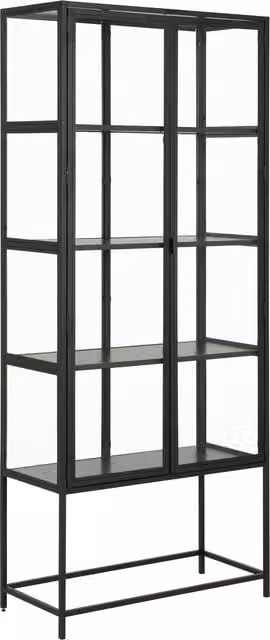 Furniture To Go Seaford Tall Black Metal 2 Door Display Cabinet with Glass Doors and Internal Shelves
